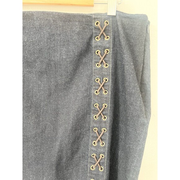 Lauren Ralph Lauren Denim Skirt 16 XL Split Front Pencil Cotton Lace Up Western - Picture 3 of 9